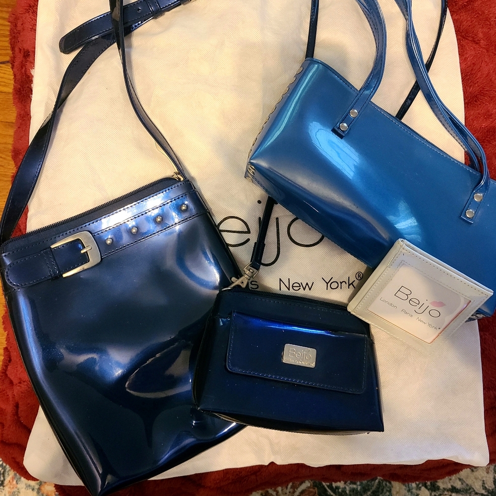 Beijo Bags Blue.  Lot of 3.  One Dustbag and Photo or Card Holder. Discontinued